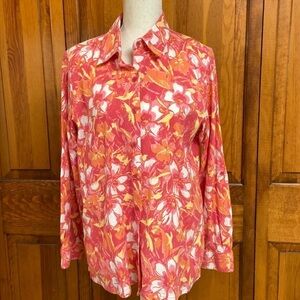 Appleseed’s Crinkled Cotton Button-down Floral Blouse L